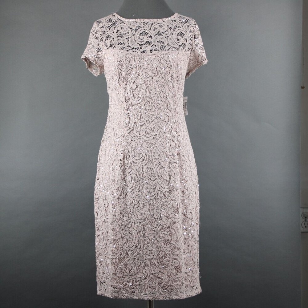 Dress Barn Sz 10 Mauve Lavender Silver Sequin Lined Eyelets Nylon Dress - Picture 3 of 16